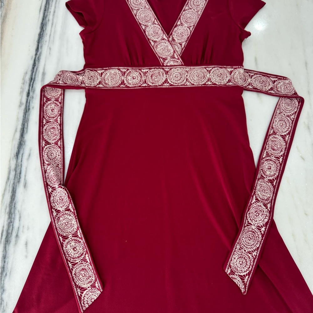 Apt. 9 Wine Red Mini Dress with Cream Embroidered Trim